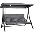 Produktbild: Outsunny Hollywoodschaukel 3-Sitzer, Schaukelbank mit Verstellbarem Sonnendach, Gartenschaukel mit Kissen, bis 270 kg Belastbar, Metall, Texteline, Grau, 200 x 115 x 168 cm