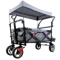 Produktbild: FUXTEC Bollerwagen faltbar FX-CT800 Grau mit Dach | Transportwagen klappbar | Schiebegriff & Innenraumverlängerung | Feststellbremse | Vollprofilreifen | Handwagen/Leiterwagen – Das Original