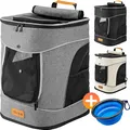 Produktbild: CADOCA® Haustierrucksack bis 12 kg verstellbare Gurte faltbar Kurzleine Reflektorstreifen Haustier Tragetasche Katze Hund Rucksack beige