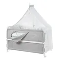 Produktbild: roba Room Bed 60 x 120 cm Woodland Buddies - Höhenverstellbares Beistellbett - Inkl. Matratze, Bettwäsche, Himmel & Rollensatz - Weiß / Hellgrün