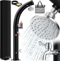 Produktbild: KESSER® Solar Gartendusche Solardusche Bogen mit Metall-Duschablage Schutzhaube & Tasche | warmes Wasser max. 60°C Pooldusche Camping | Regenduschkopf & Wasserhahn | Gartenschlauch-Anschluss