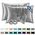Produktbild: BEDELITE Satin Kissenbezug 50x80 Grau - Kopfkissenbezug 2er Set Weich wie Seidenkissenbezug 50 x 80 Sommer mit 2 Haargummis für Haar und Haut, Similar to Silk Pillowcase Pillow Cover
