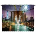 Produktbild: Abakuhaus Gardine Schlafzimmer Kräuselband Vorhang mit Schlaufen und Haken, New York Brücke amerikanisch lila 280 cm x 260 cm