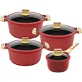 Produktbild: 4/8tlg. KING® Kochtopfset GOURMET ROT / Topfgrößen ca. Ø16, Ø18, Ø20, Ø24cm / aus Aluguss mit keramisch verstärkter Antihaftbeschichtung: X... - Rot