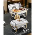 Produktbild: VEVOR Chafing Dish Set Speisenwärmer Edelstahl mit 4 Behältern in halber Größe (4 L pro), rechteckiger Wärmespender mit sichtbarem Deckel & Wasserpfannenständer & Brennstoffhalter, für Partys