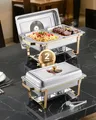 Produktbild: VEVOR Chafing Dish Set Speisenwärmer Edelstahl mit 4 Behältern in halber Größe (4 L pro), rechteckiger Wärmespender mit sichtbarem Deckel & Wasserpfannenständer & Brennstoffhalter, für Partys