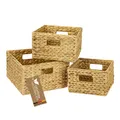 Produktbild: HMF 37245, Aufbewahrungskorb, Korb geflochten aus Wasserhyazinthe, quadratisch, 3er Set, 22 + 26 + 30 cm, Natur