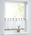 Produktbild: Cottage Scheibengardine Bistrogardine weiß grau kariert mit Schlaufen und Holzkugeln,Reine Baumwolle, Landhaus-Gardine Küche, Breite 120 cm x Höhe 50 cm