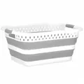 Produktbild: König Design Wäschekorb faltbar Wäschesammler Wäschebox Wäschetonne Organizer (1 St., Wäschekorb), Laundry Baskets Wäschewanne robust, platzsparend, Aufbewahrungskorb grau|weiß 41 l | 61 cm x 25 cm x 44.5 cm