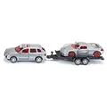 Produktbild: siku 2544, PKW mit Transport-Anhänger und Sportwagen, 1:55, Metall/Kunststoff, Silber/Grün, Kippbare Ladefläche