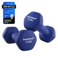 Produktbild: SONGMICS 2er-Set Hanteln, 2 x 2,5 kg rutschfeste Gymnastikhantel mit matter Beschichtung aus Neopren, Krafttraining, zu Hause, Fitnessstudio blau SYL65BU