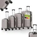 Produktbild: Juskys Hartschale Kofferset Reisekoffer 4 teilig - Zahlenschloss, geräuscharme 360° Rollen groß, Teleskopgriff, leicht - Koffer in Champagner - Beige