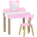 Produktbild: AIYAPLAY Kinder Schminktisch Set Frisiertisch mit Hocker Spiegel Schubladen Zubehör, Make-up Tisch Set im Bärendesign, Kinderschminktisch Prinzessin Kosmetiktisch für Mädchen 3-8 Jahre Rosa   Aosom