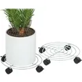 Produktbild: Relaxdays Pflanzenroller, 2er Set, Ø 32 cm, Blumentopfuntersetzer mit Rollen, Stahl, Blumenroller für innen, silber