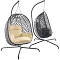 Produktbild: Hängesessel mit Gestell; Hängekorb Sessel; Schwebeliege Rattan Outdoor & Indoor Relax-Stuhl; Egg Schaukel ideal für Garten, Terasse, Farbe: Beige