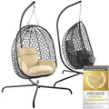 Produktbild: Hängesessel mit Gestell; Hängekorb Sessel; Schwebeliege Rattan Outdoor & Indoor Relax-Stuhl; Egg Schaukel ideal für Garten, Terasse, Kinderzimmer, Leseecke UVM. 120kg Tragkraft (Beige)