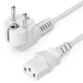 Produktbild: deleyCON 10m Kaltgerätekabel Netzkabel Stromkabel Schutzkontakt Stecker Typ F (CEE 7/7) 90° Gewinkelt auf Kaltgerätekupplung C13 Buchse PC Computer Monitor Drucker Beamer - Weiß