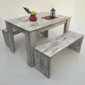 Produktbild: Esstischgruppe Bänke 3er Set 110x70cm Canyon White Pine shabby chic