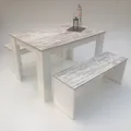 Produktbild: Tisch mit 2 Bänken Tischset Tischgruppe Esszimmerset  Sitzgruppe Canyon Weiß NEU