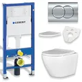 Produktbild: KOLMAN WC Set: Geberit Duofix Basic UP 100 Vorwandelement + Wand-WC Desna Weiß + Drückerplatte Delta 01 Chrom + Slim Duroplast WC-Sitz mit Soft-close + Schallschutzmatte