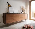 Produktbild: DELIFE Sideboard Stonegrace 200 cm Akazie Braun Steinfurnier 4 Türen V-Fuß Schwarz