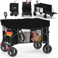 Produktbild: faltbarer Handwagen Dach 100kg Bremse Seitentasche Heckklappe Flaschenhalter klein 130l leicht schwarz kleines Packmaß ausziehbarer Teleskop Griff