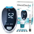 Produktbild: GlucoCheck XL Blutzuckermessgerät (mmol/l) inkl. 10 Teststreifen, 10 Lanzetten, 1 Stechhilfe, 1 Etui, Sparset zur Selbstkontrolle des Blutzuckers bei Diabetes