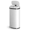 Produktbild: Juskys Mülleimer Küche mit Bewegungssensor Weiß 70L - Eckiger Abfalleimer mit Klemmring für Müllbeutel - Rostfreier Stahl - Kontaktloses Entsorgen