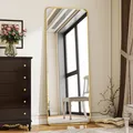 Produktbild: Koonmi Standspiegel mit abgerundeten Ecken, 58 x 168 cm Ganzkörperspiegel mit Ständer, großer Fußboden Standspiegel, Gold
