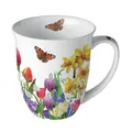 Produktbild: Ambiente Tasse Porzellan Jumbotasse Kaffee/Teetasse 400 ml Frühling Blumen Schmetterlinge Serie spring feeling