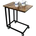 Produktbild: Beistelltisch Sofatisch Kaffeetisch Betttisch Laptoptisch Stahl Holz mit Rollen