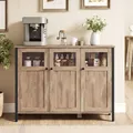 Produktbild: VASAGLE Sideboard, Küchenschrank, Aufbewahrungsschrank, mit Glastüren, für Wohnzimmer, Küche, Esszimmer, Stahlrahmen, Industriestil, kamelbraun-tintenschwarz LSC099K02