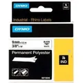 Produktbild: Rhino IND ORIGINAL Schriftband Polyester 9mm x 5,5m, schwarz auf weiß permanent klebend, 18482