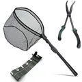 Produktbild: Zite Fishing Angelzubehör-Set - Haken-Lösezange 28cm Angeln - Fisch-Maßband Aufrollbar 120cm - Spinnfischen Kescher Gummiert & Faltbar