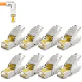 Produktbild: deleyCON 8x CAT 8 Netzwerkstecker 90° Winkel Stecker RJ45 Werkzeuglos Geschirmt 40 Gbit/s Netzwerk Stecker für Starre Verlegekabel Rohkabel Steckverbinder RJ45 Ethernet LAN DSL Patchkabel