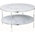 Produktbild: SalesFever Couchtisch rund | mit 2 Ablagen | Glasplatte foliert in Marmor-Optik | Gestell Metall | B 80 x T 80 x H 45 cm | weiß-chrom - Weiß/Silber