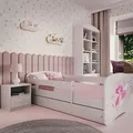 Produktbild: Kinderbett Jugendbett Fee mit Schmetterlingen 70x140, 80x160, 80x180 cm - Komplettset mit Matratze, Schublade & Rausfallschutz - Weiß