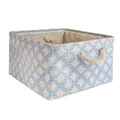 Produktbild: Intirilife Aufbewahrungskorb Organizer mit Henkel in Blau mit Muster - 41 x 31.5 x 21 cm - Gefaltet 41 x 33.5 x 5.5 cm - Praktische Aufbewahrungs Box für Regale Ablagen als Deko mit Deckel