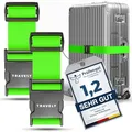 Produktbild: Travely® Premium Koffergurt - Besonders Auffällig & Sicher - Inkl. 2 Namensschildern - Gepäckband ideal über Kreuz - [2er Set] - Grün