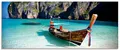 Produktbild: ARTland Wanddeko Glasbilder Wandbild Glas Bild einteilig 125x50 cm Querformat Strand Meer Südsee Boot Thailand Maya Bay KOH Phi Phi Felsen Natur T5VI
