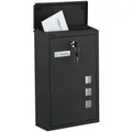Produktbild: Relaxdays Briefkasten mit Sichtfenstern, HxBxT: 40 x 25 x 11,5 cm, Eisen, 4 Schlüssel, Postkasten Hochformat, schwarz