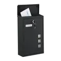 Produktbild: Relaxdays Briefkasten mit Sichtfenstern, HxBxT: 40 x 25 x 11,5 cm, Eisen, 4 Schlüssel, Postkasten Hochformat, schwarz