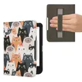 Produktbild: kwmobile Klapphülle kompatibel mit Kobo Clara BW/Clara Colour/Tolino Shine (5) / Shine Color Hülle - Flipcase für den eReader mit Handschlaufe - Katzen Orange Schwarz Weiß