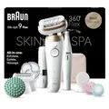 Produktbild: Braun Silk-épil 9 Flex SkinSpa Epilierer Damen, All-in-One Set, Haarentferner für Langanhaltende Haarentfernung, Ladyshaver, Facespa Gesichtshaarentferner, Made in Germany, 9-681 3D, Weiß/Gold