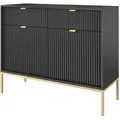 Produktbild: Kommode Zweitürige 100 cm Galla - Sideboard mit Schubladen - Beinen, geriffelten Fronten & goldene Griffe (Schwarz + Gold)