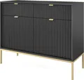 Produktbild: Kommode Zweitürige 100 cm Galla - Sideboard mit Schubladen - Beinen, geriffelten Fronten & goldene Griffe (Schwarz + Gold)