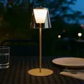 Produktbild: Fischer Leuchten - Led Tischleuchte Touchdimmer Außenlampe Rauchglas Gartenlampe Akku Tischlampe, Metall Gold, 2w 270lm Warmweiß, Dxh 14 X 35 Cm