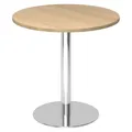 Produktbild: bümö Besprechungstisch, Esstisch klein, Tisch rund 80 cm - Kleiner Esstisch Eiche, Rundtisch Esstisch 2 Personen mit Holz-Platte, Säule aus Metall verchromt, Konferenztisch, Bistrotisch