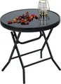 Produktbild: PHIVILLA Klappbar Runder Beistelltisch Glas Metall Garten-Tisch (46x46x48cm)