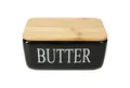 Produktbild: MamboCat Butterdose Reni schwarze Butterdose mit Bambusdeckel Keramik für 250g Butter, Keramik